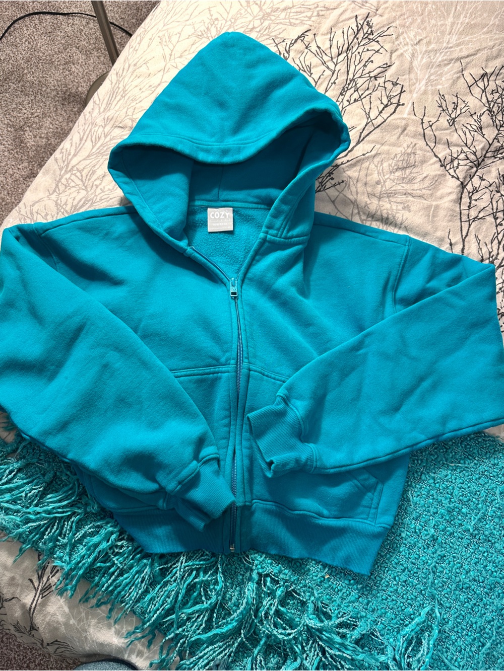 TNA Cozy Cropped Teal Hoodie